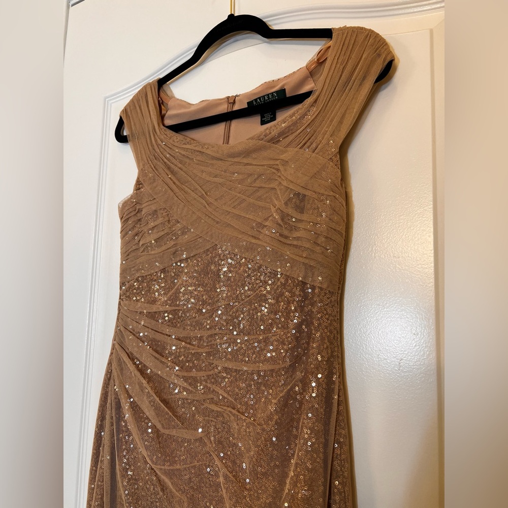 Ralph Lauren | Tan Evening Shimmer Dress Sz 6 EUC